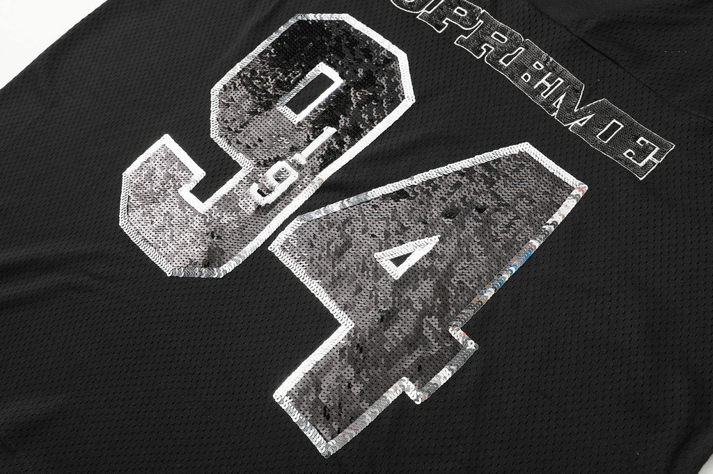 Sequin decal short sleeved casual football jersey for both men and women
