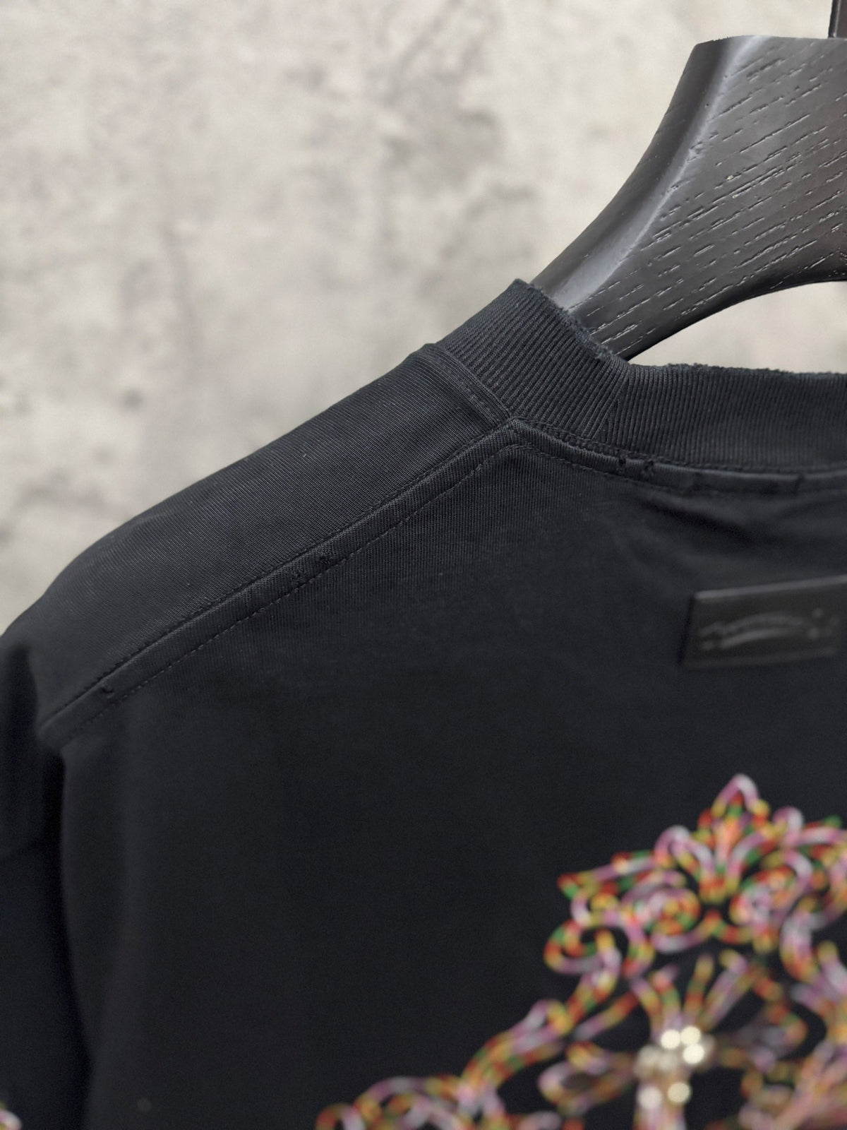 Embroidered couple short sleeved fabric with colored thread