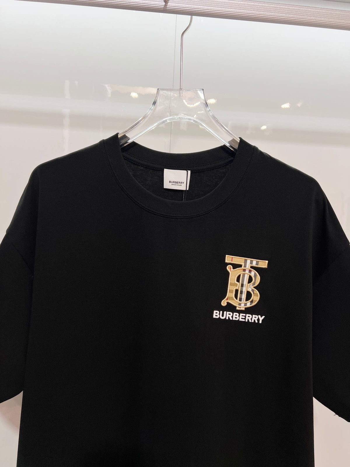 Classic plaid embroidered letter short sleeved t-shirt