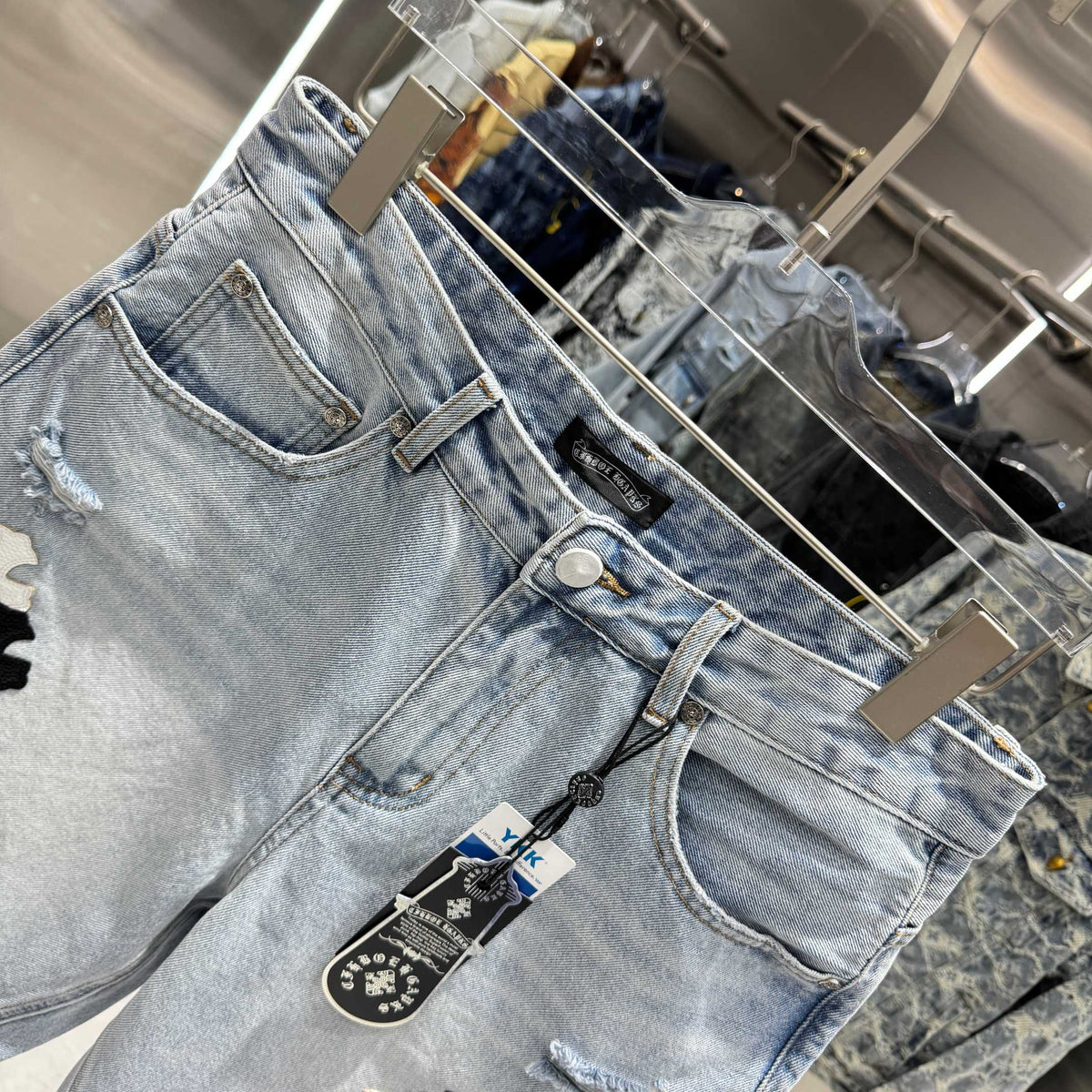 Spring and summer new cross denim shorts made of split leather