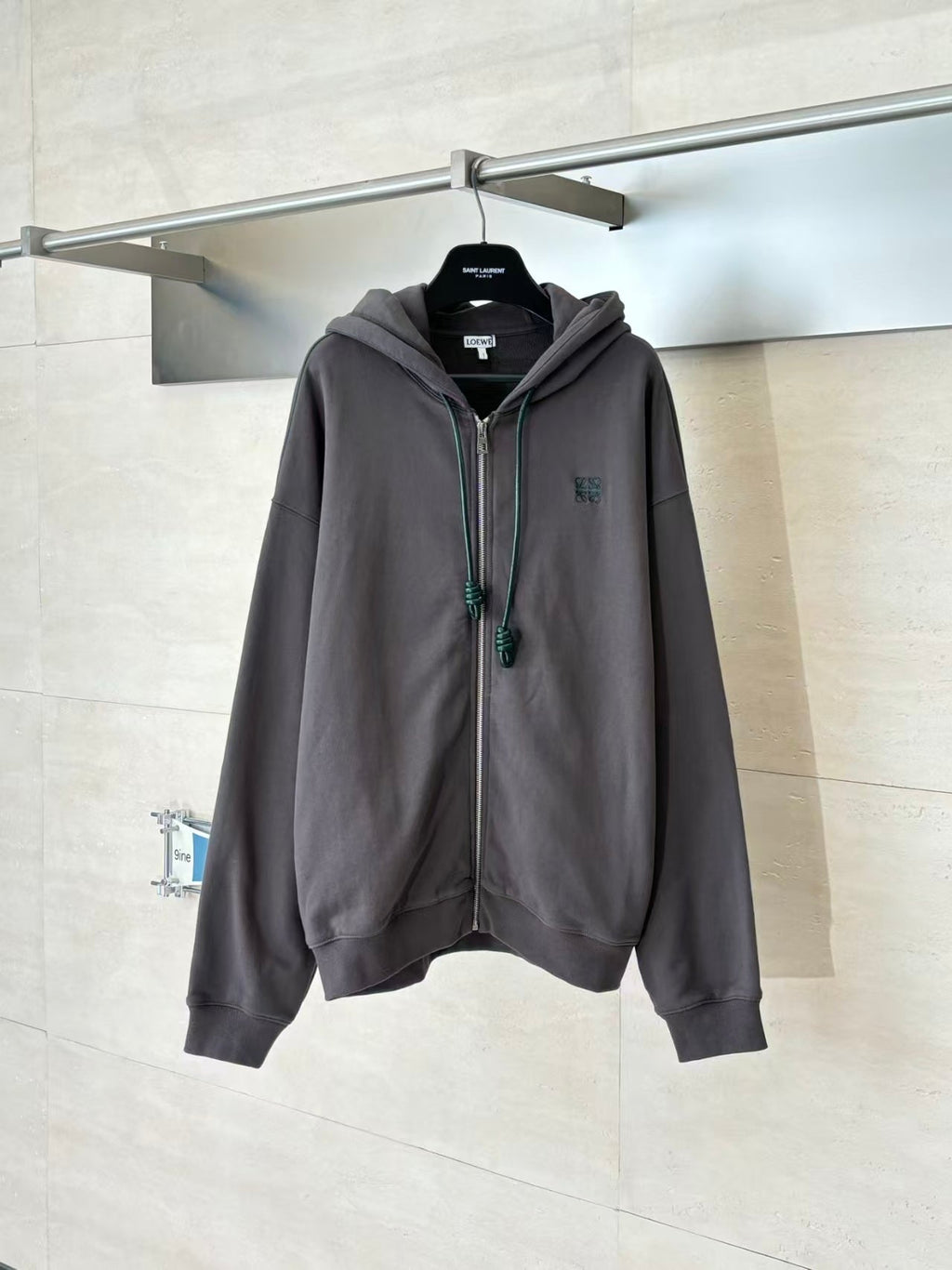 Embroidered zipper hooded sweatshirt jacket