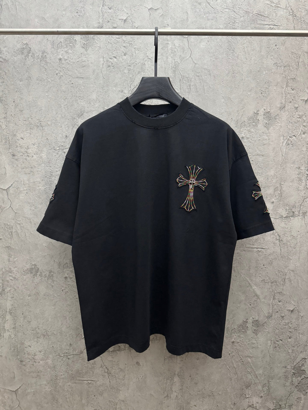 Embroidered couple short sleeved fabric with colored thread