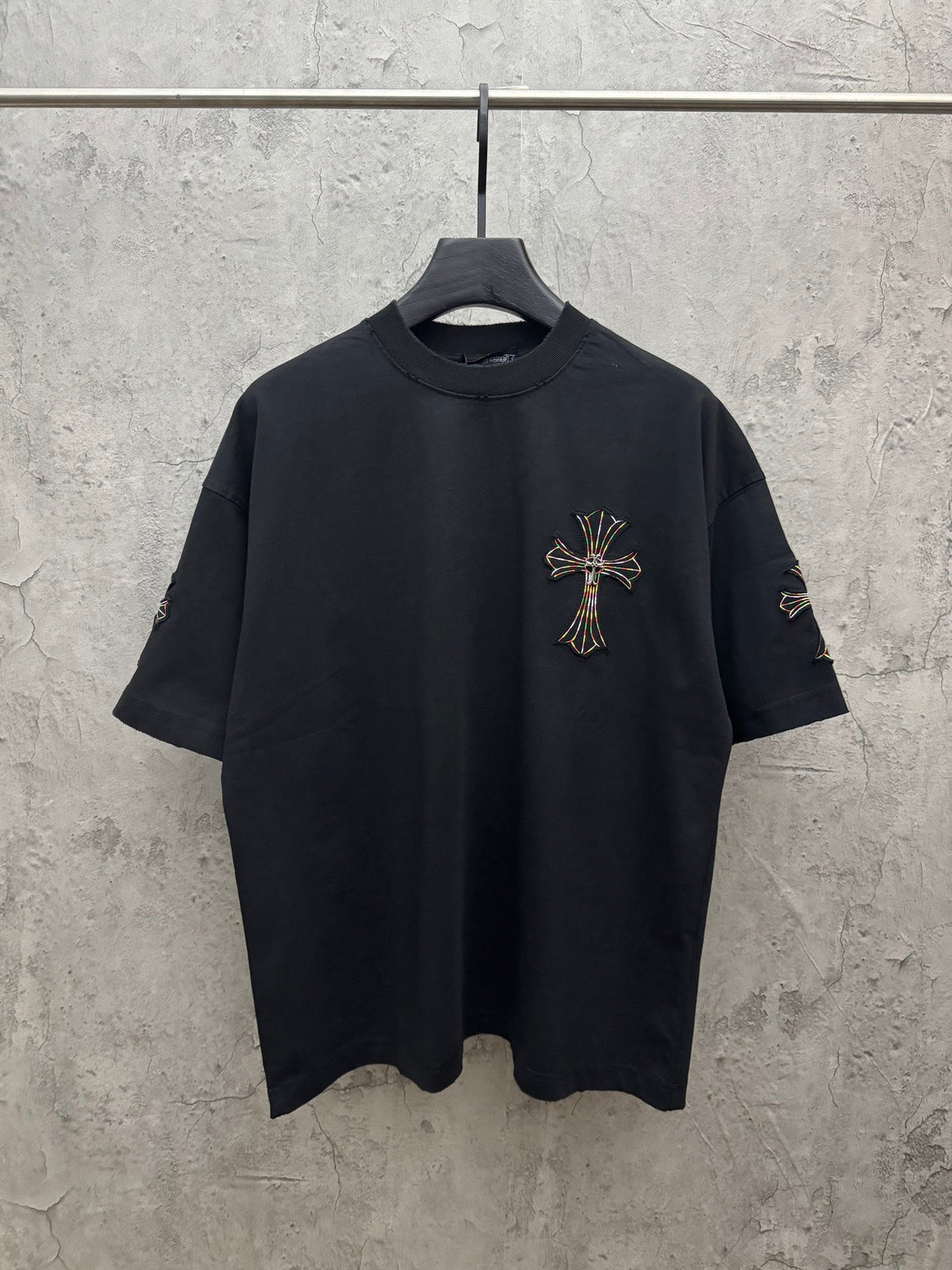 Embroidered couple short sleeved fabric with colored thread