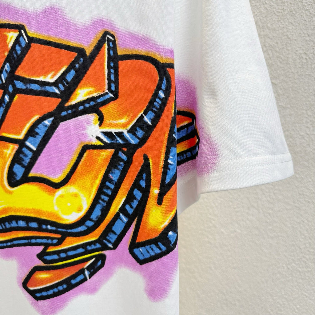 Flame Crack Logo Graffiti Letter Round Neck Short Sleeve