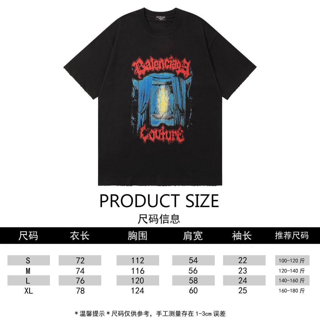 Cotton vintage stage printed short sleeved T-shirt