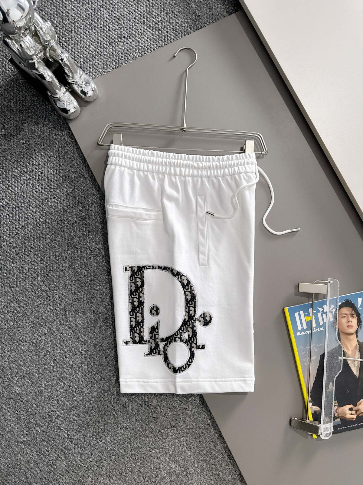 Plush striped letter casual shorts