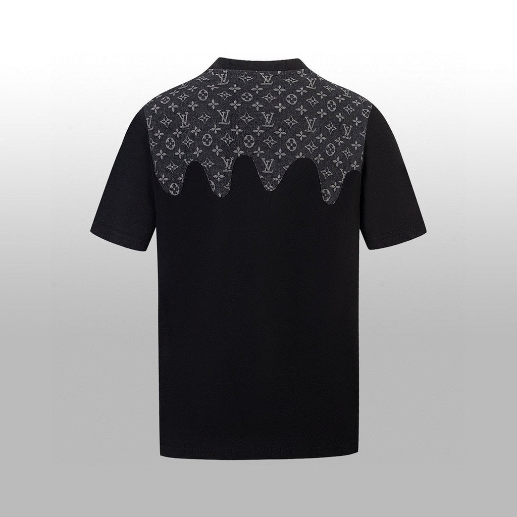 Heavy craftsmanship single item splicing denim wave patch embroidery spring and summer new style short sleeved T-shirt