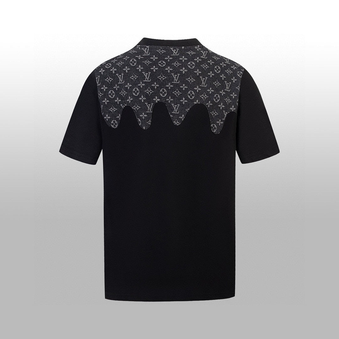 Heavy craftsmanship single item splicing denim wave patch embroidery spring and summer new style short sleeved T-shirt