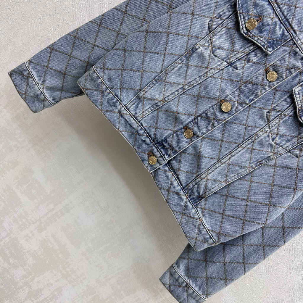 Quilted Denim Jacket with Chain Detail