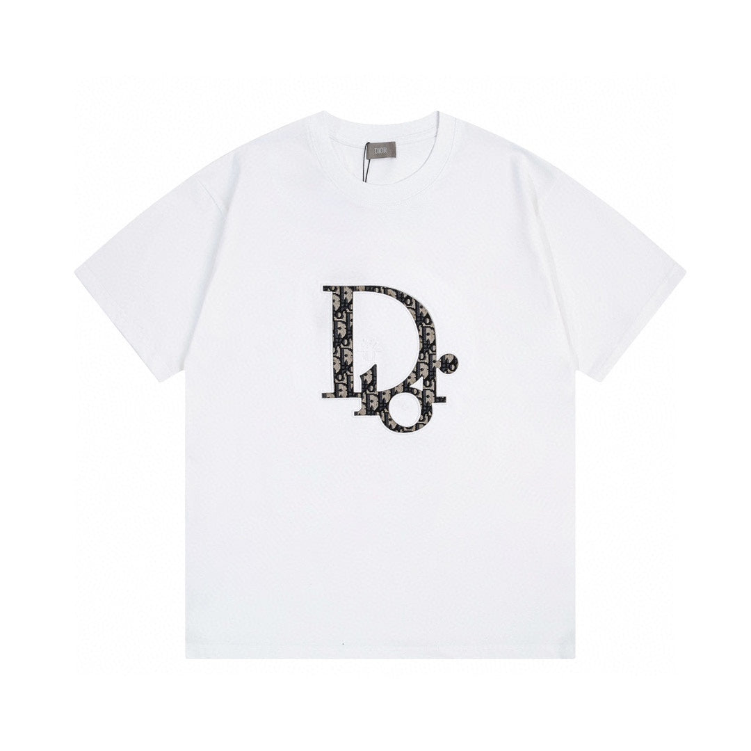 High quality textured jacquard letter patchwork embroidered T-shirt