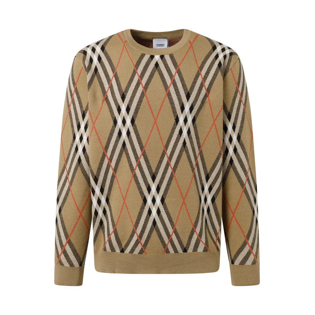 Round neck knitted jacquard texture diamond grid craft sweater