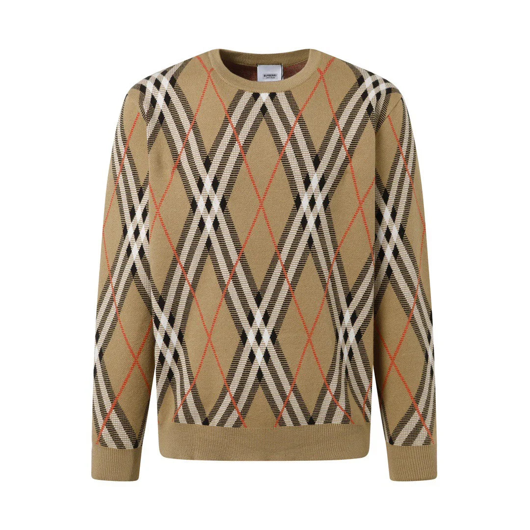 Round neck knitted jacquard texture diamond grid craft sweater