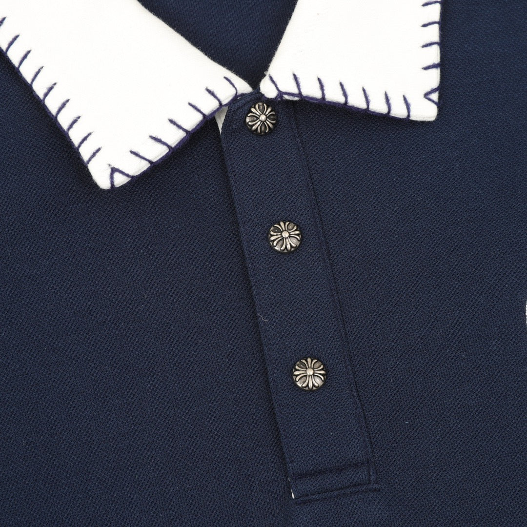 Horseshoe embroidery lapel long sleeved polo shirt