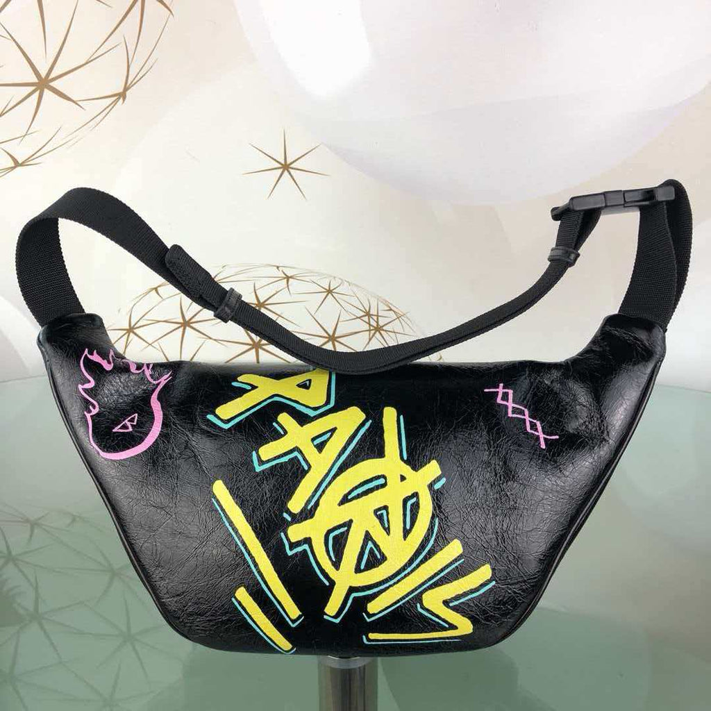 Fragrant leather graffiti waist and chest bag