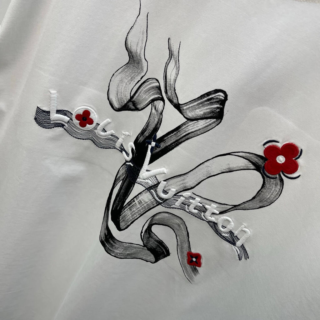 Ink Ribbon Red Floral Embroidered T Shirt