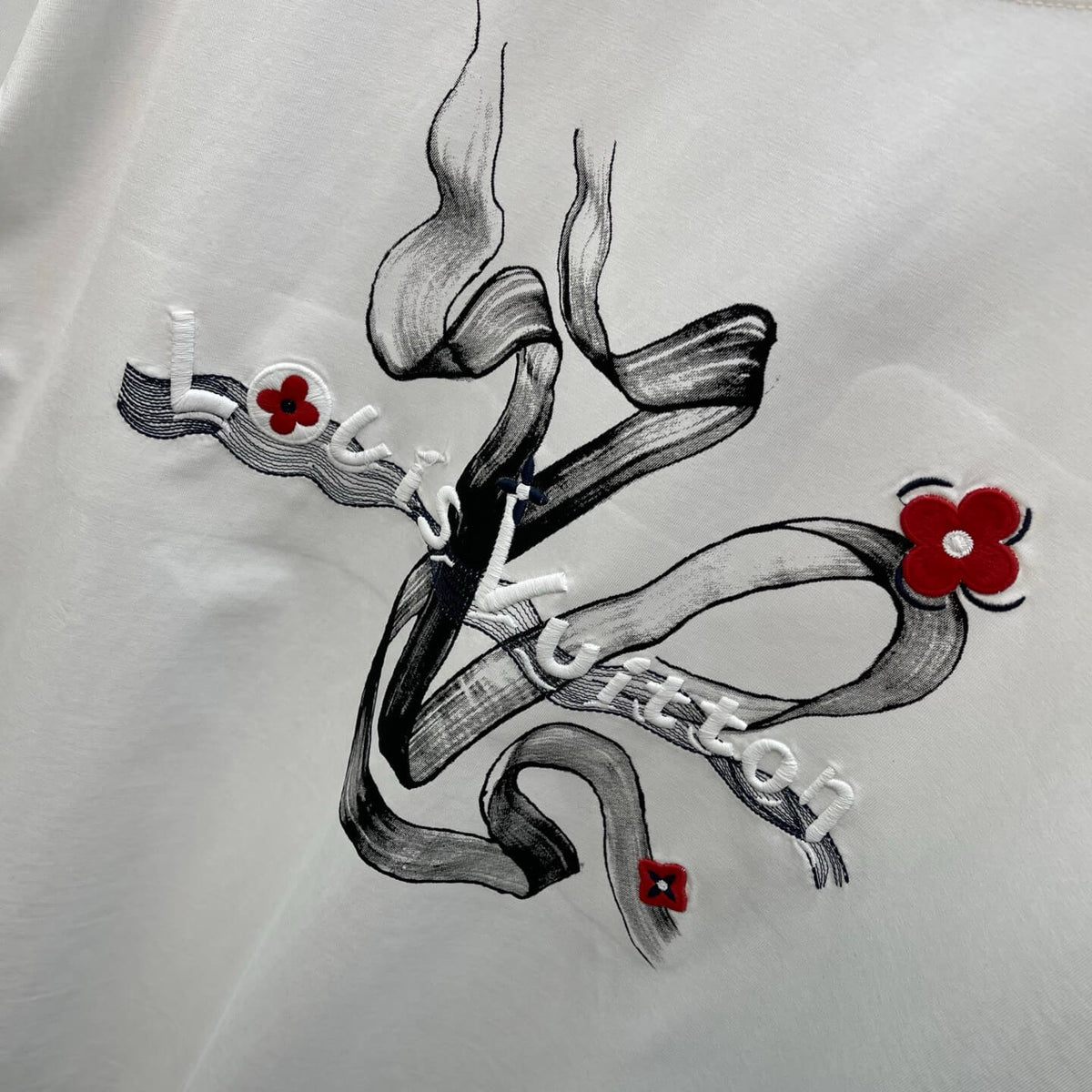 Ink Ribbon Red Floral Embroidered T Shirt