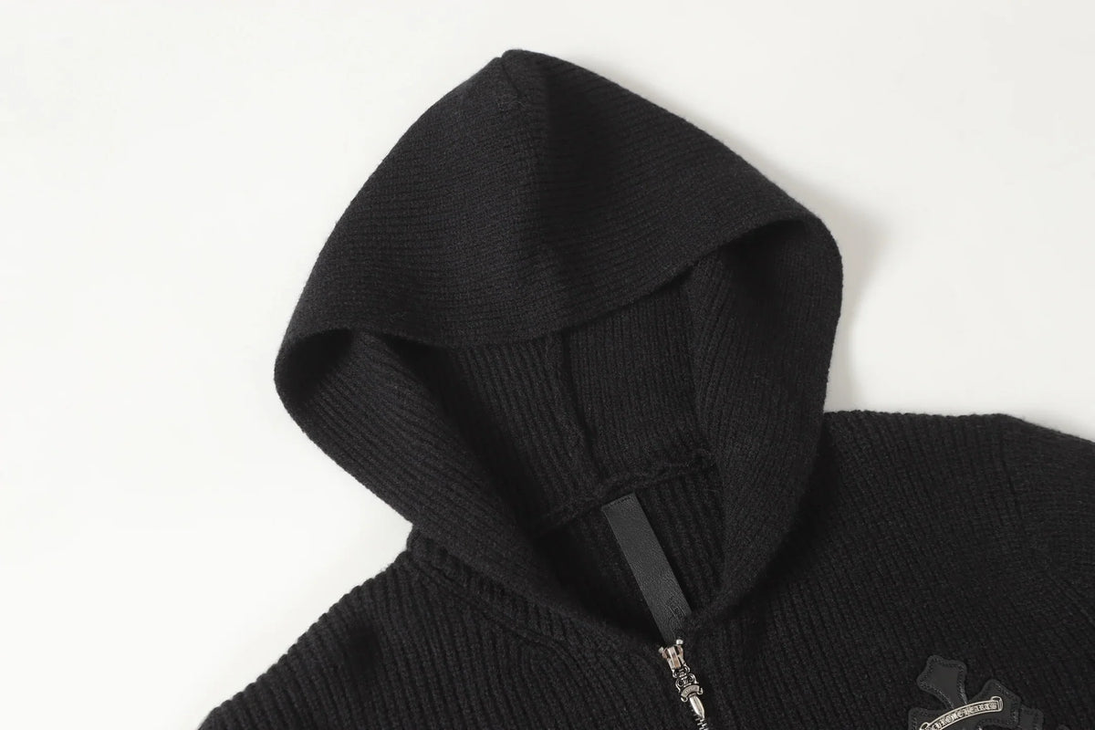 Sanskrit leather embroidery cardigan zipper knitted sweater