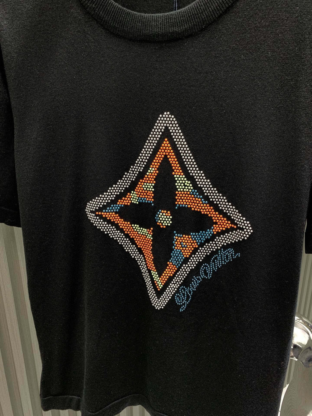 Colorful Diamond Floral Knit T Shirt