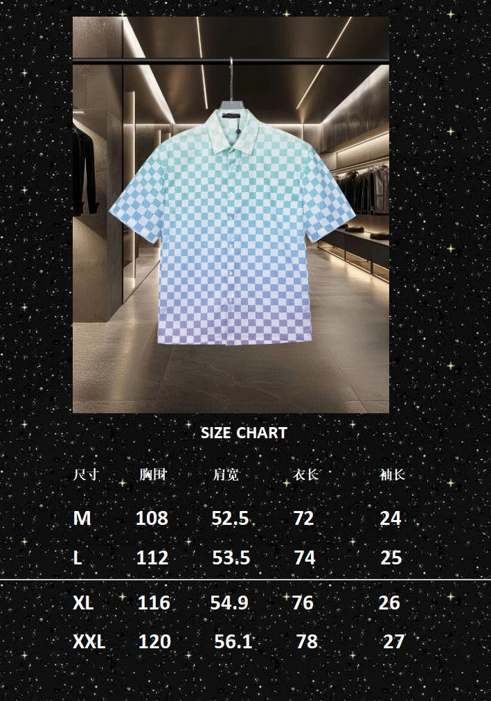 Gradient checkerboard digital printed short sleeved shirt