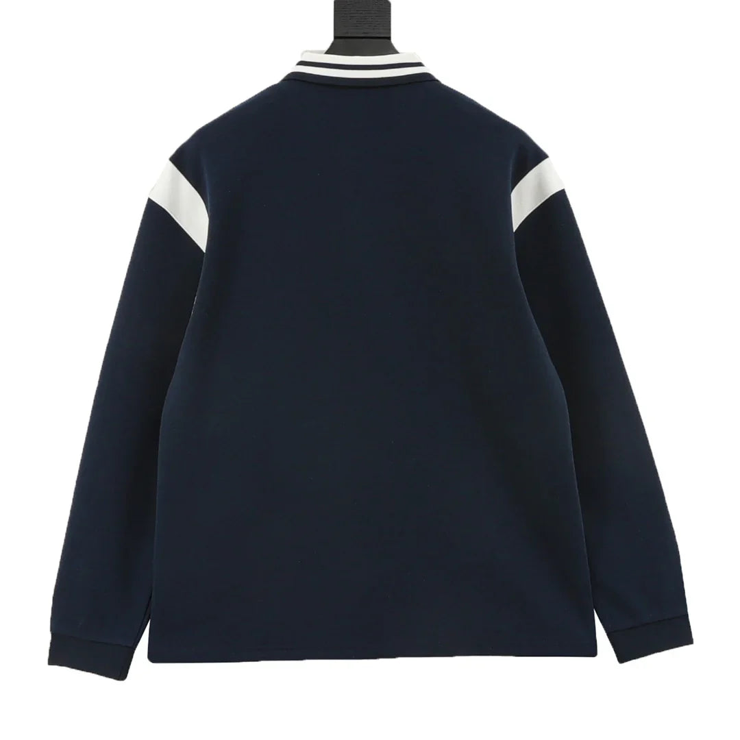Mother embroidery lapel long sleeved polo shirt