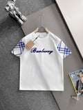 Plaid embroidered patchwork short sleeved t-shirt