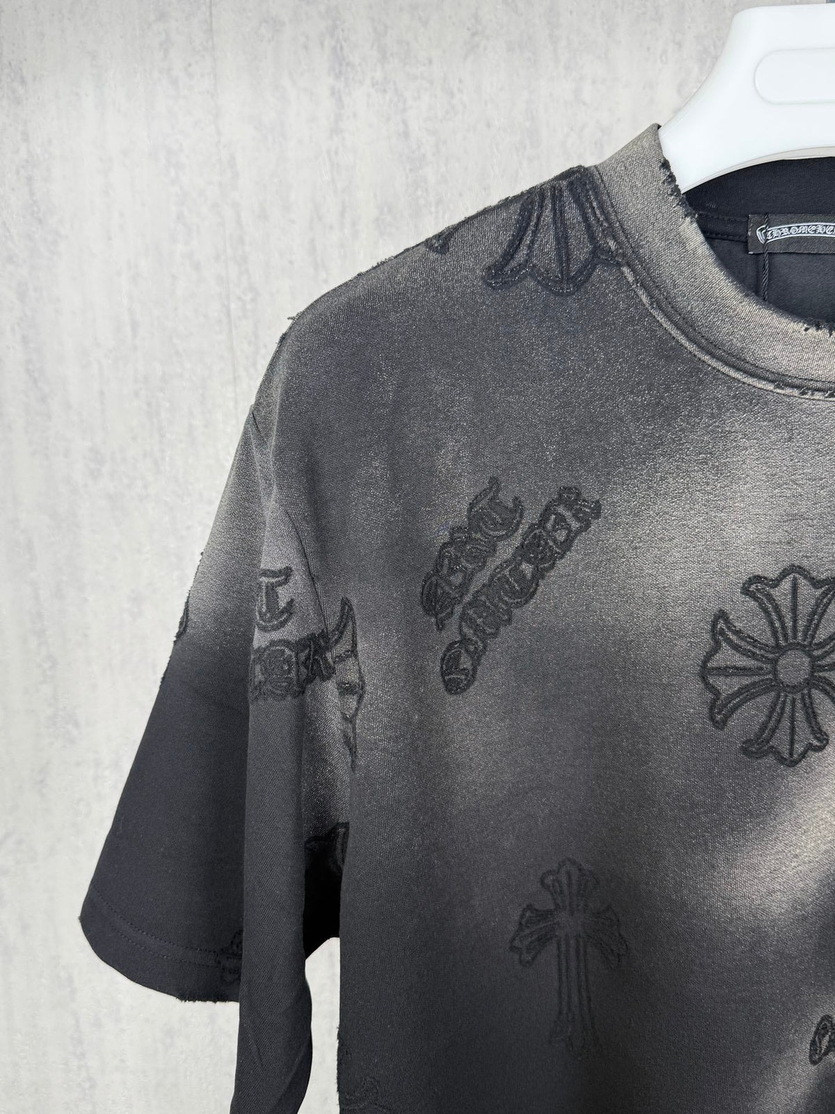 American style acid pickling, laser burning, flower pasting, fabric embroidery, couple casual short sleeved T-shirt