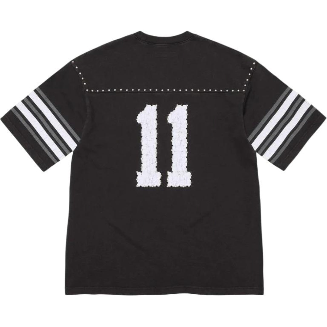 Rivet rhinestone decal letter short sleeved football jacket for both men and women