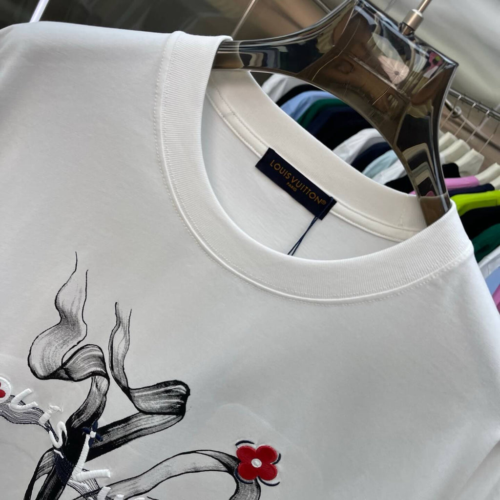 Ink Ribbon Red Floral Embroidered T Shirt