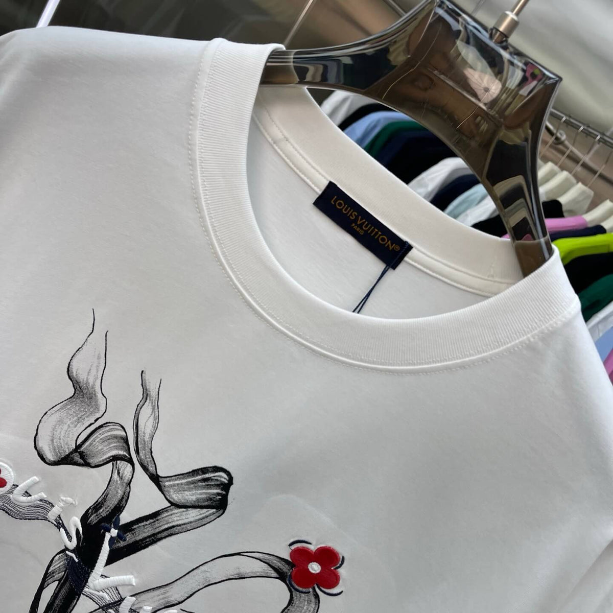 Ink Ribbon Red Floral Embroidered T Shirt