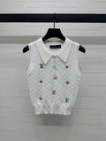 25SS Embroidered letter lapel knit vest