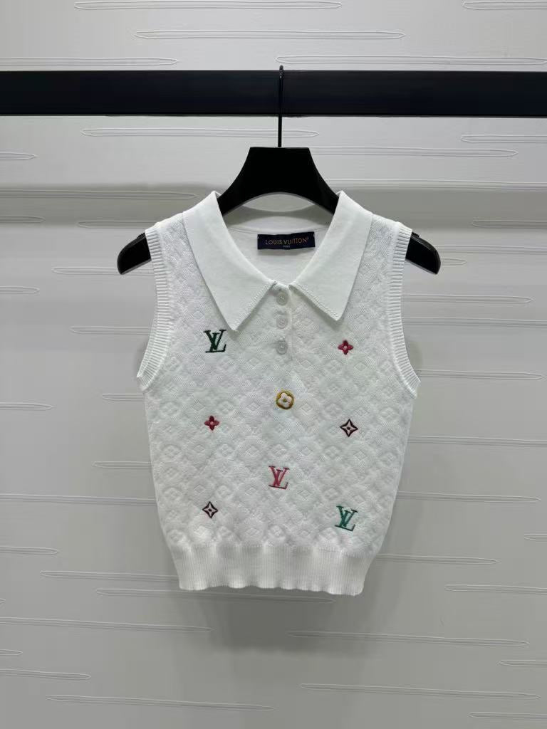 25SS Embroidered letter lapel knit vest