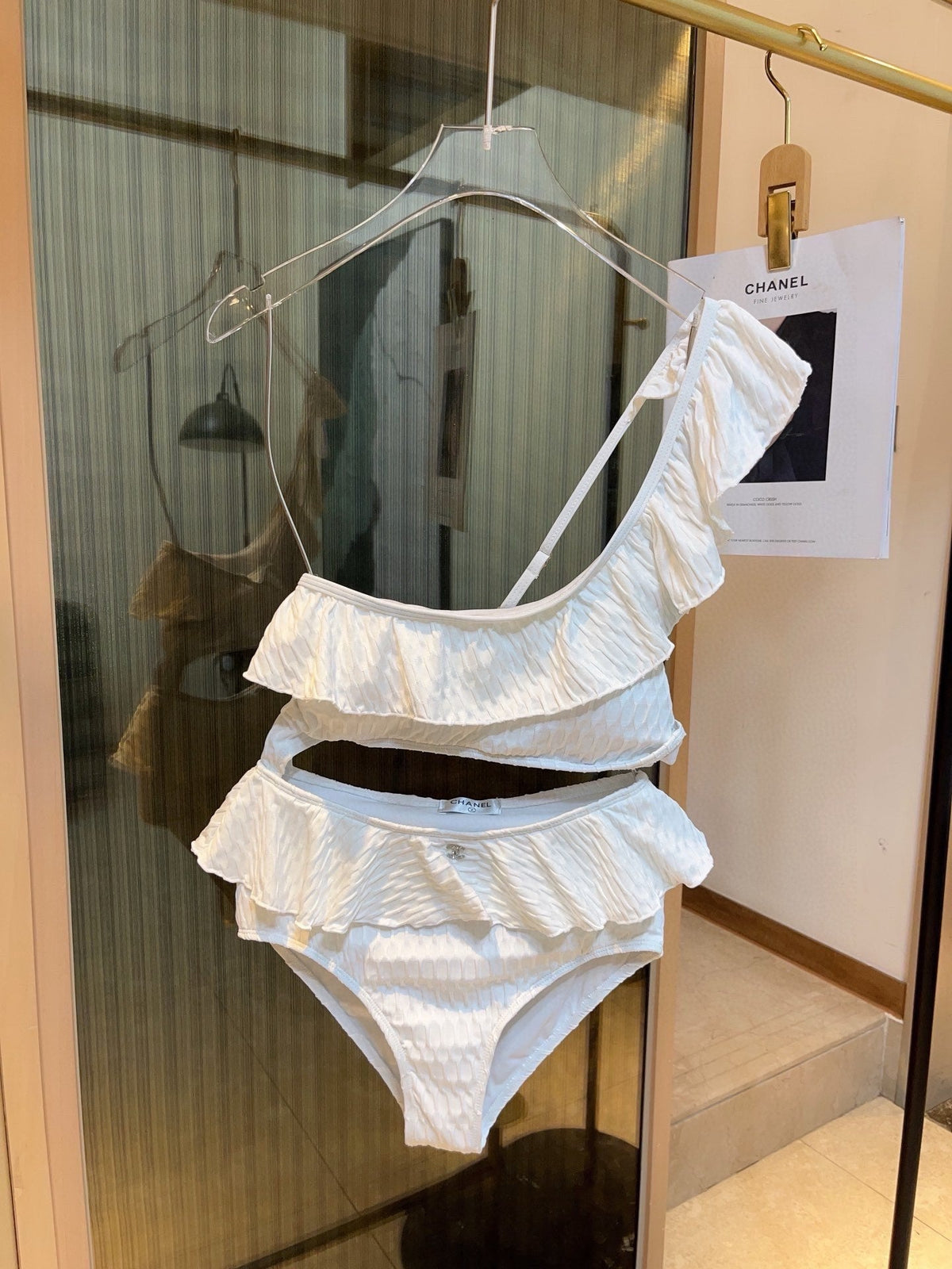 25 Summer new ruffle irregular one-piece swimsuit bikini