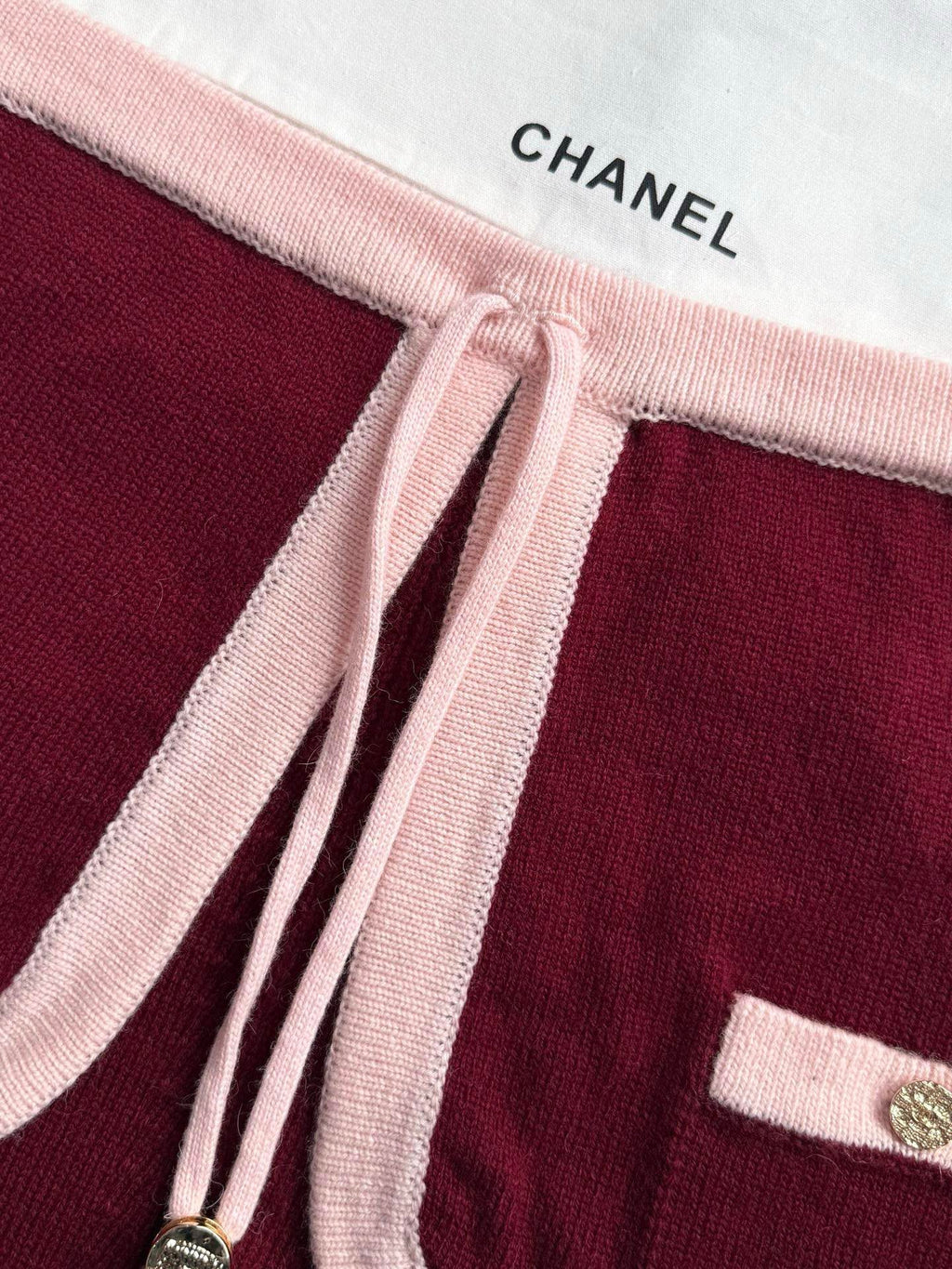Pure wool, custom-colored and dyed, contrast-colored stitching, and camisole