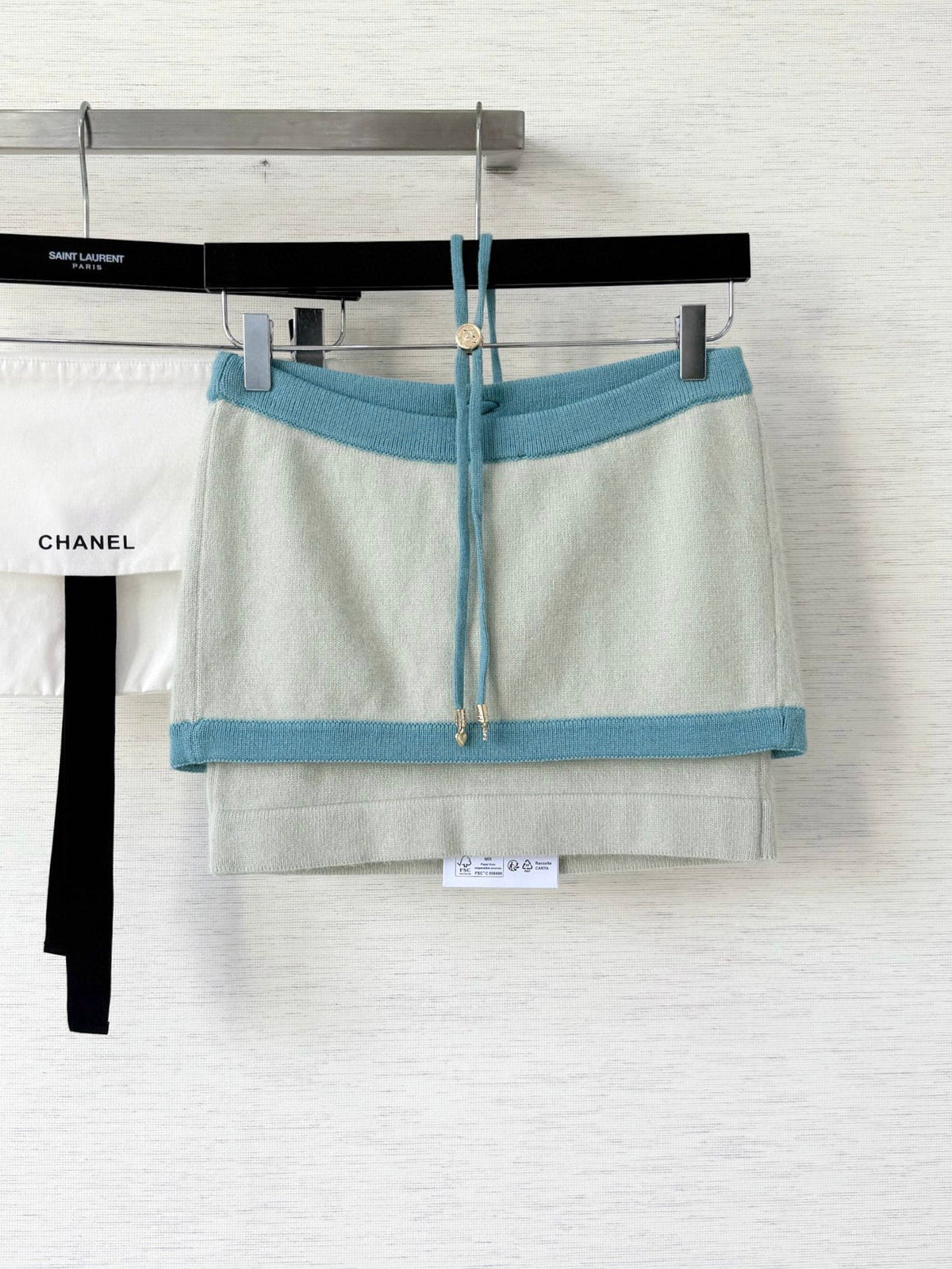 Pure wool, custom-colored and dyed, contrast-colored stitching, and camisole
