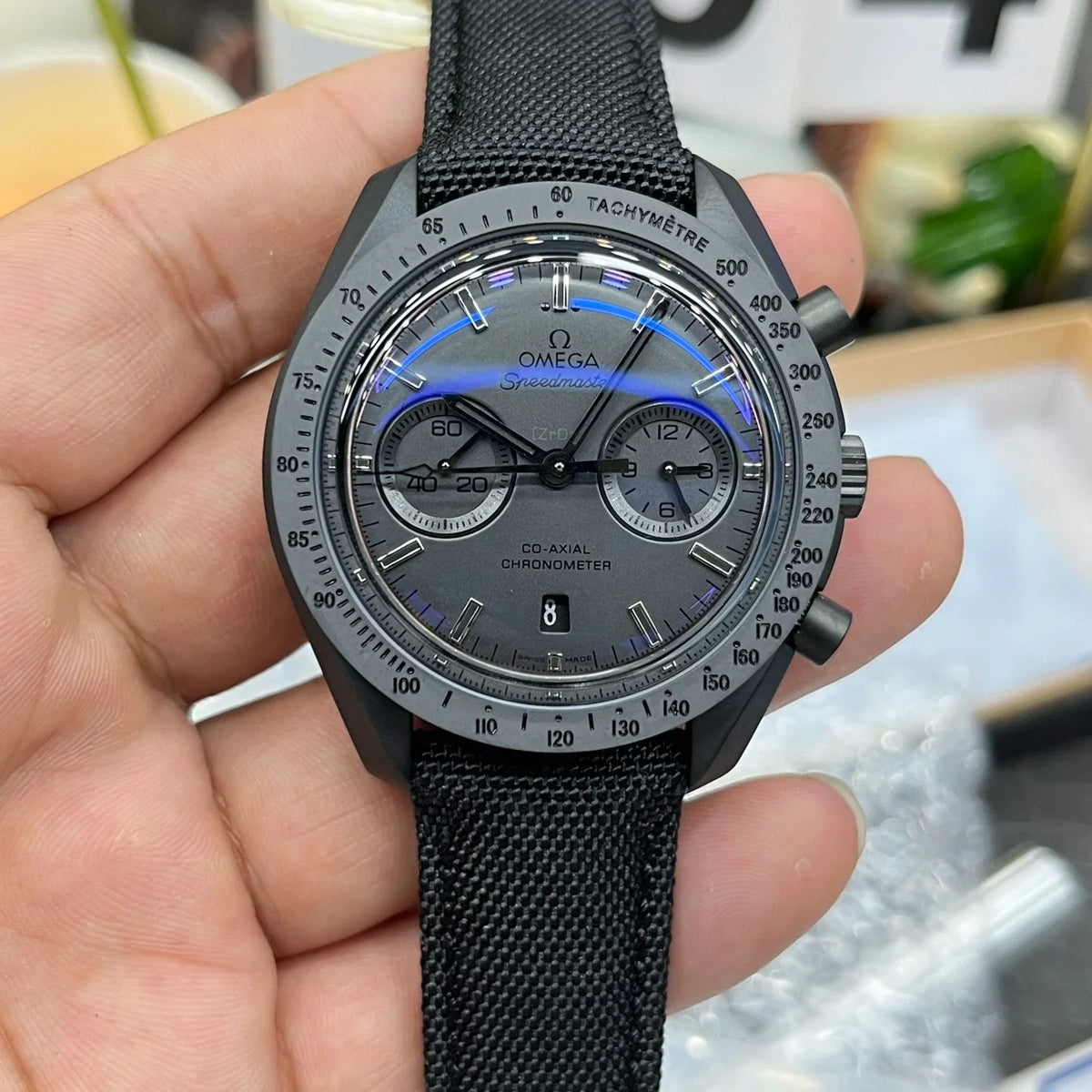 Chronograph -Moon back - Black - Black Leather- Automatic - 44mm