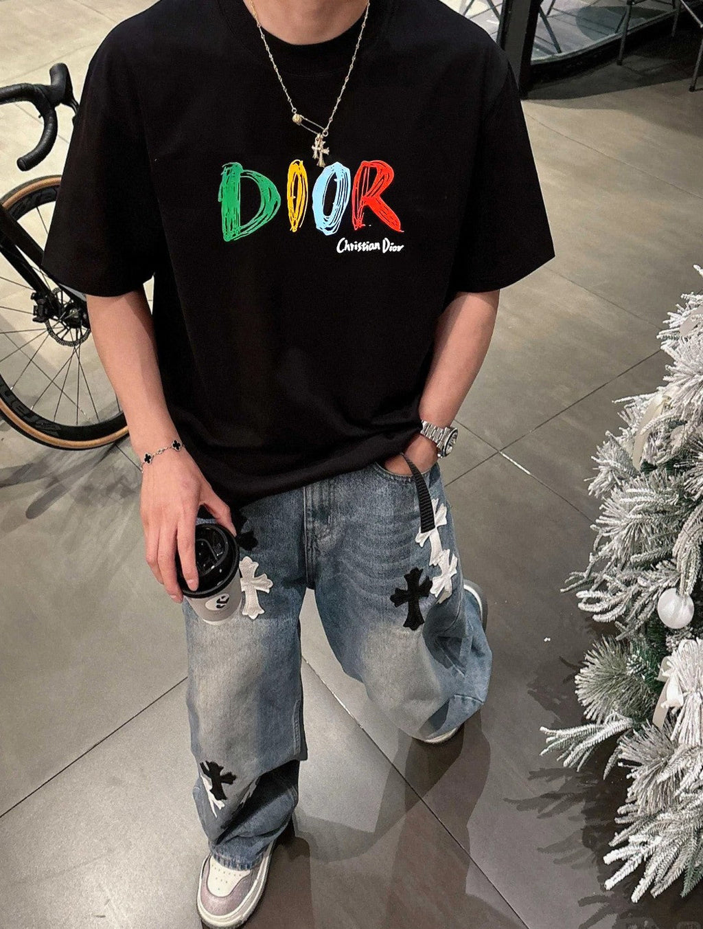 Brand letter graphic painted hot stamping printed T-shirt