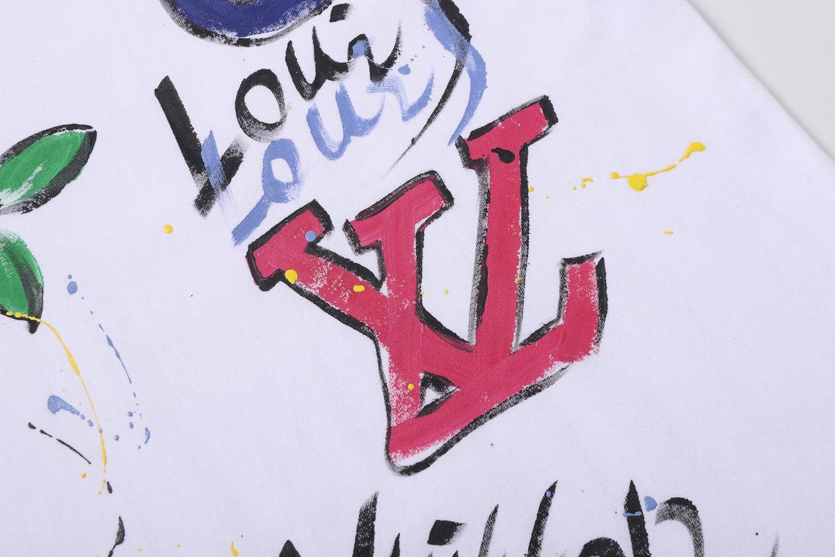 Hand drawn graffiti, splashed ink letters, logo, short sleeved T-shirt