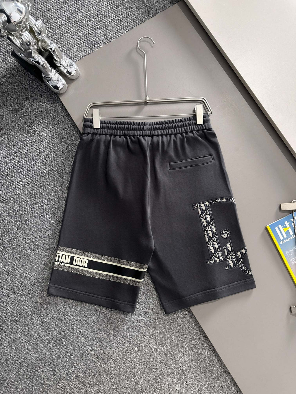 Plush striped letter casual shorts