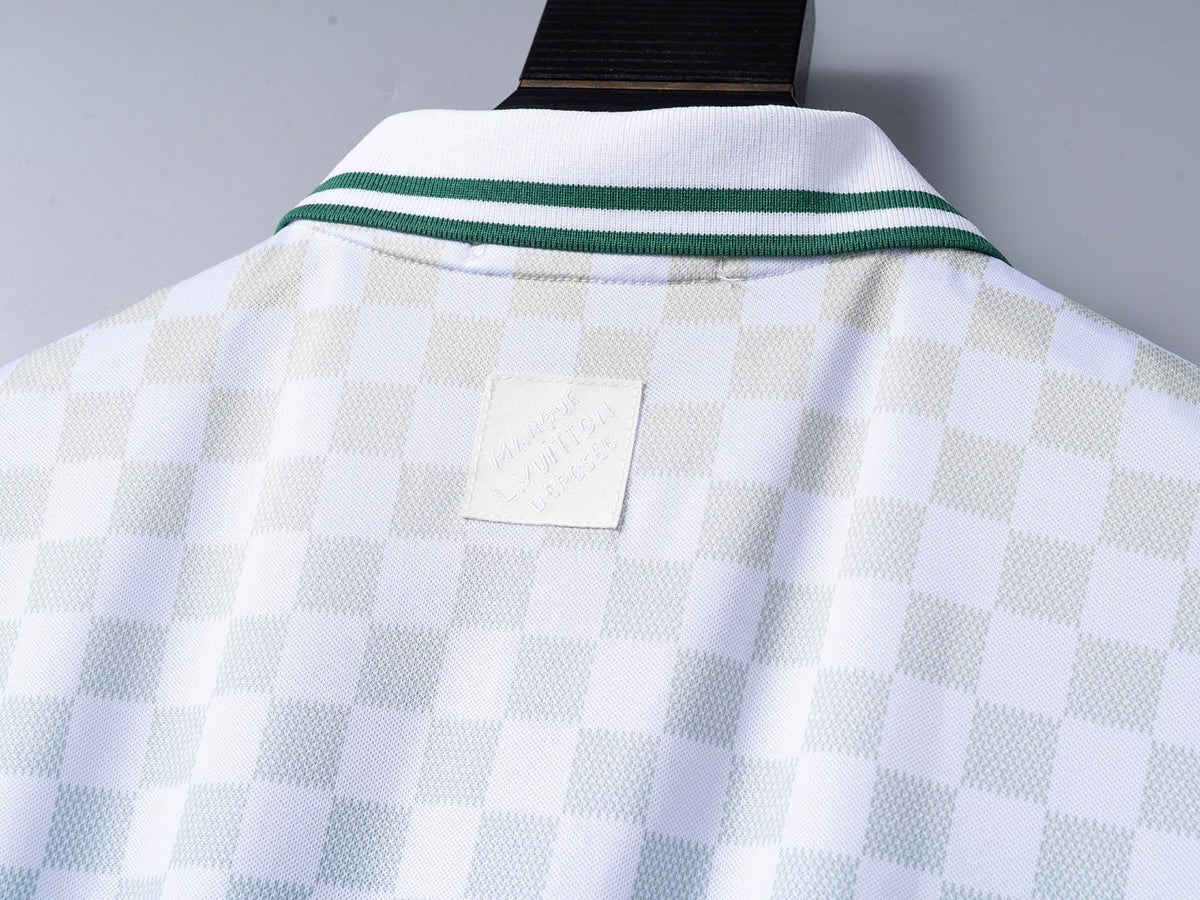 Gradient checkerboard printed lapel T-shirt