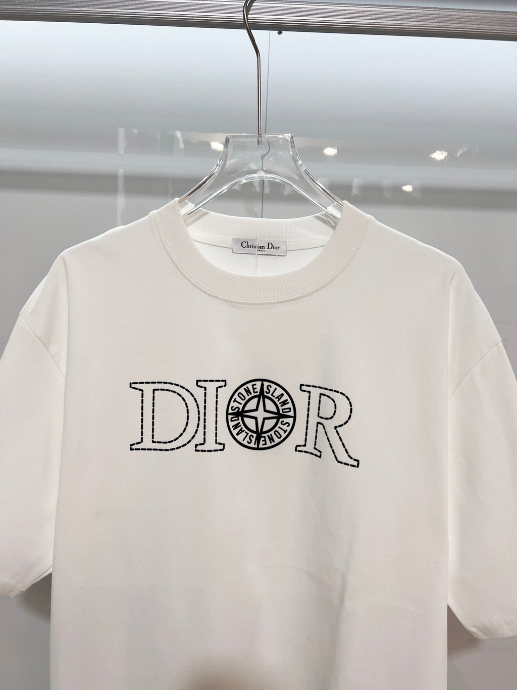 Classic dotted printed letter round neck T-shirt