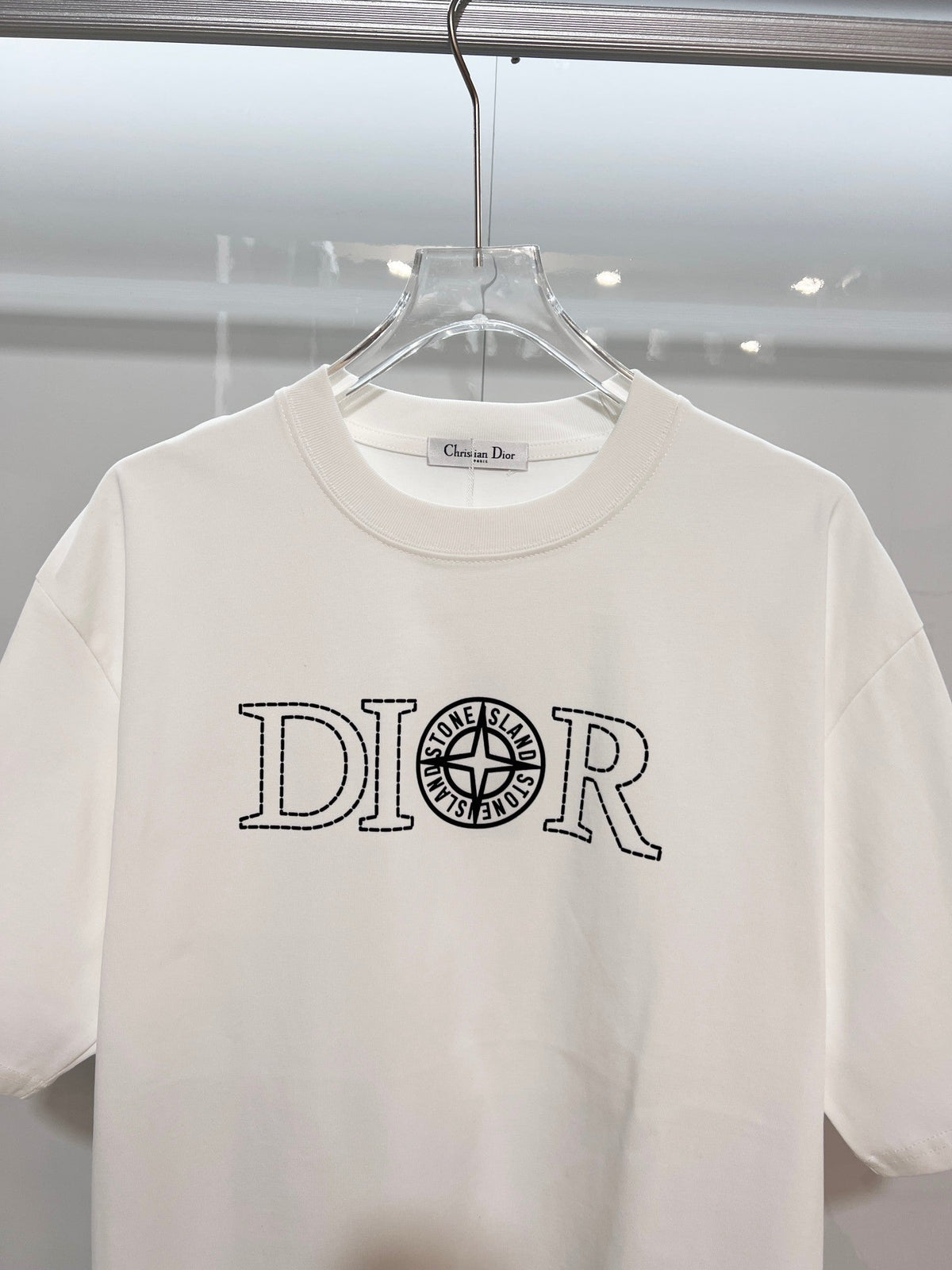 Classic dotted printed letter round neck T-shirt