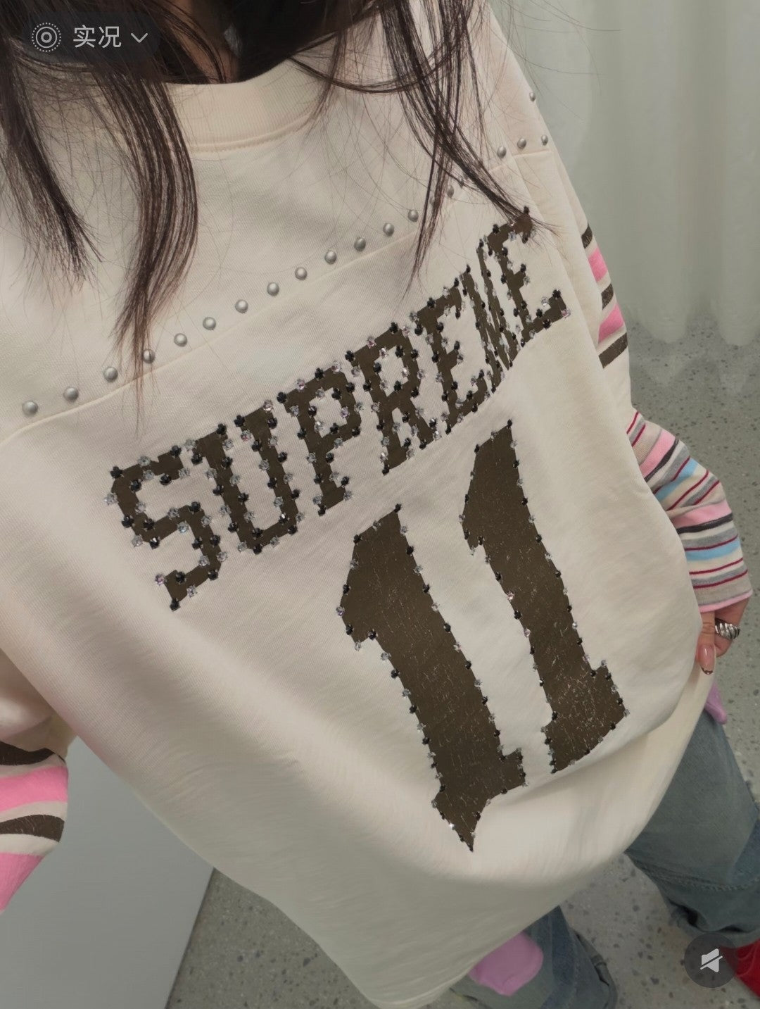 Rivet rhinestone decal letter short sleeved football jacket for both men and women