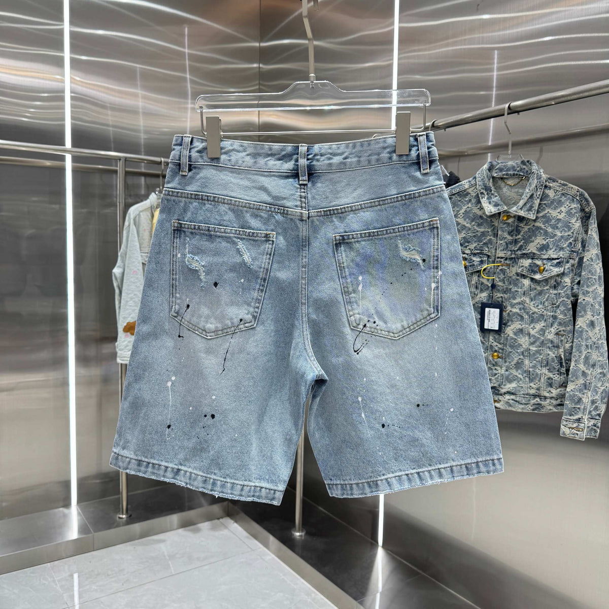 Spring and summer new cross denim shorts made of split leather