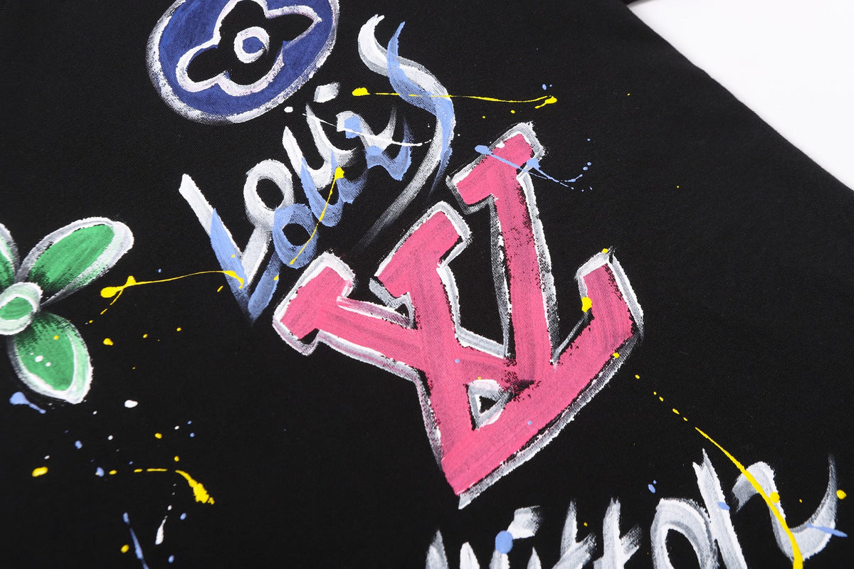 Hand drawn graffiti, splashed ink letters, logo, short sleeved T-shirt