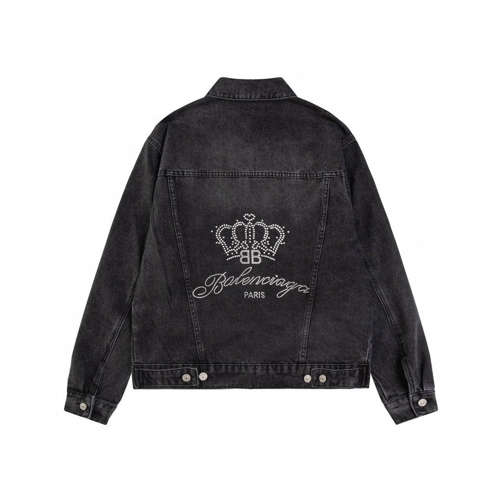 Classic back crown rhinestone vintage denim jacket