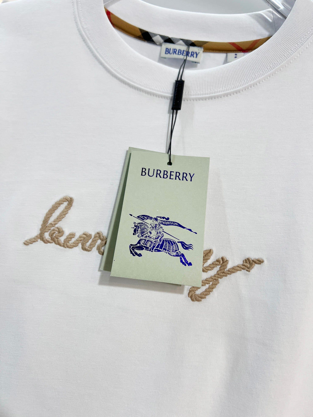 Front hemp rope embroidered letter logo short sleeved shirt