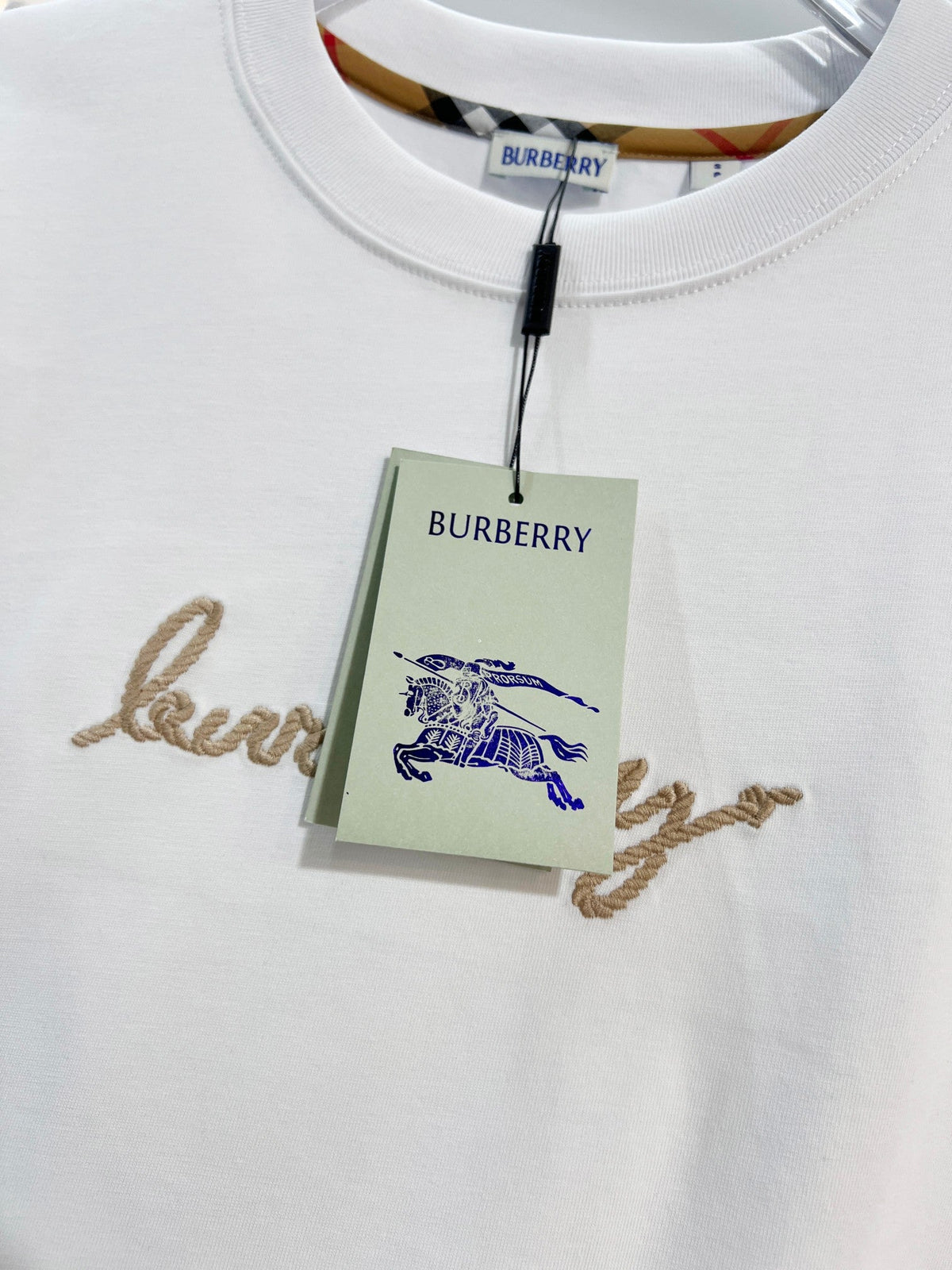 Front hemp rope embroidered letter logo short sleeved shirt
