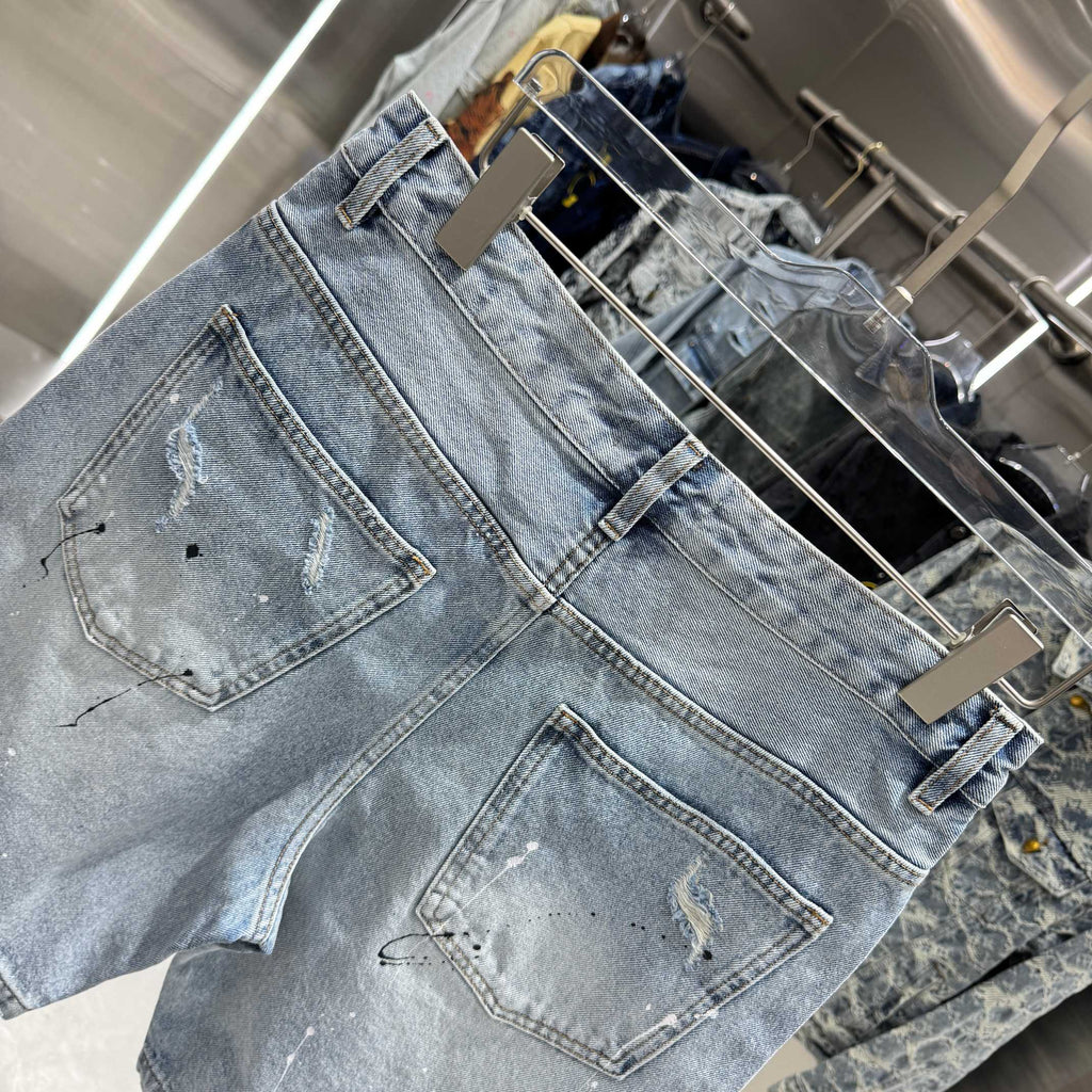 Spring and summer new cross denim shorts made of split leather