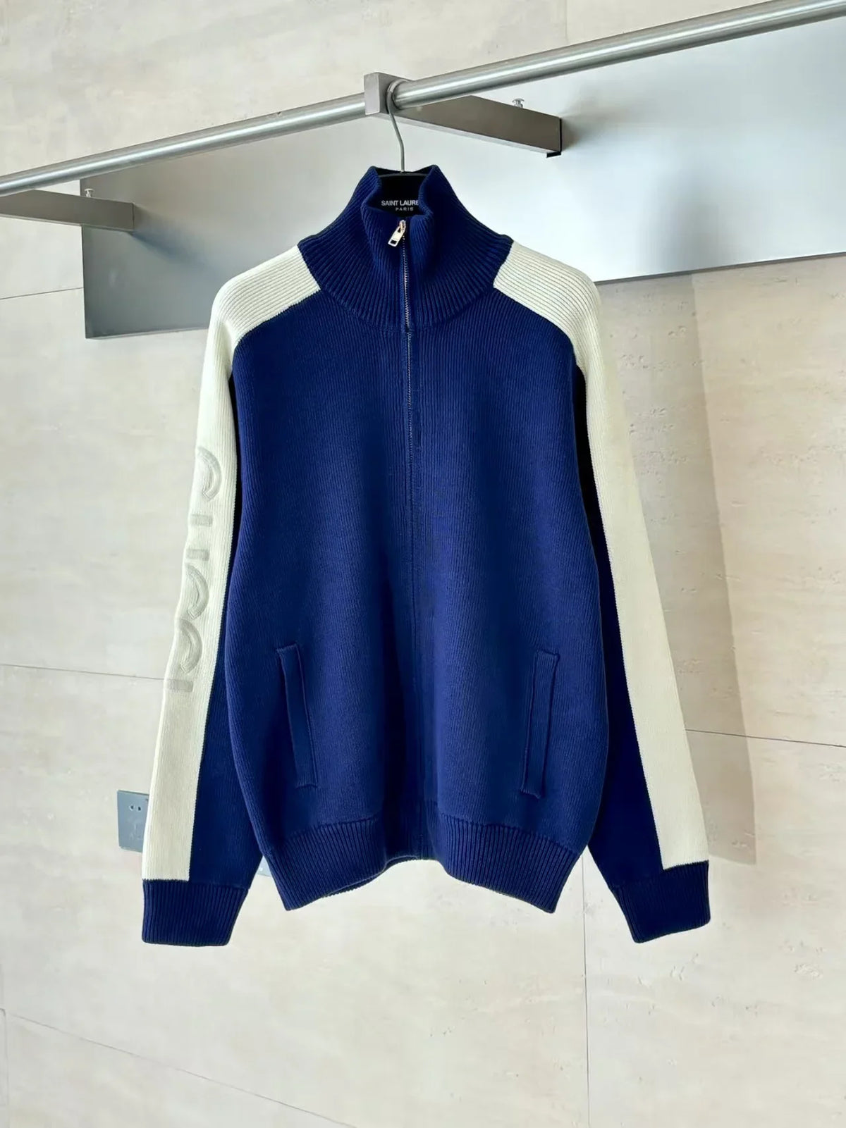 Embroidered patchwork woolen zipper jacket