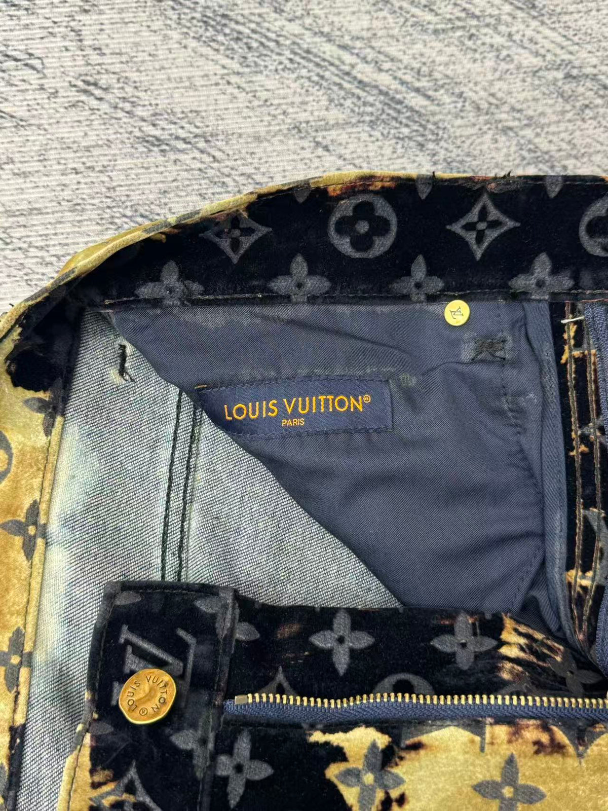 Burnt Fade Pattern Denim Matching Set | Long Sleeve Trucker Jacket + Wide Leg Pants